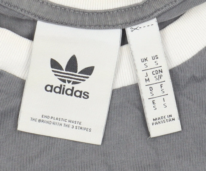 Adidas Men's Grey Cotton T-Shirt, Size S, Crew Neck