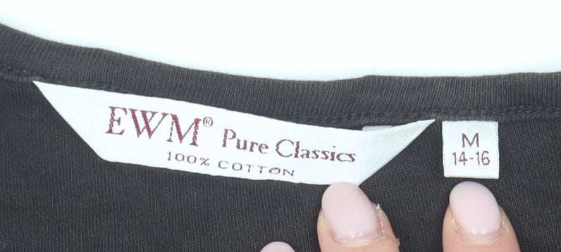 EWM Women's Black V-Neck T-Shirt, Size M