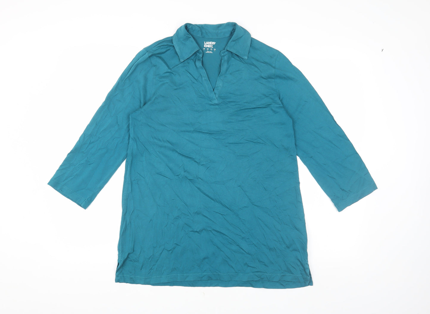 Lands' End Women's Blue Blouse, Size S, 3/4 Sleeve