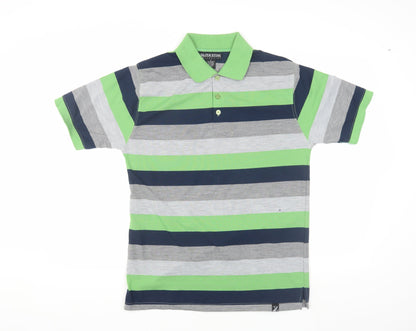 Silver Stone Men's Green Striped Polo Shirt, Size S