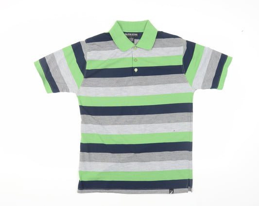 Silver Stone Men's Green Striped Polo Shirt, Size S