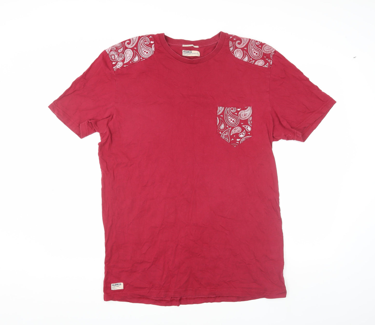 Voi Jeans Red Paisley Men's T-Shirt, 2XL, Crew Neck