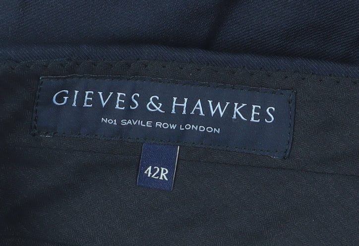 Gieves & Hawkes Men's Black Wool Dress Trousers, Size 42R