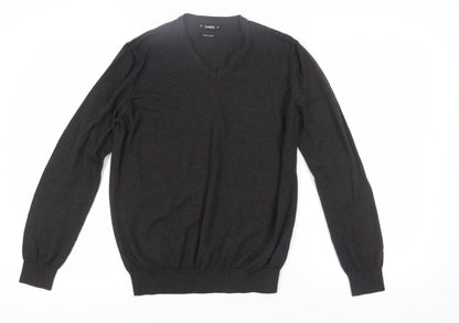 Dunnes Men's Black V-Neck Pullover Jumper, L, Wool Blend