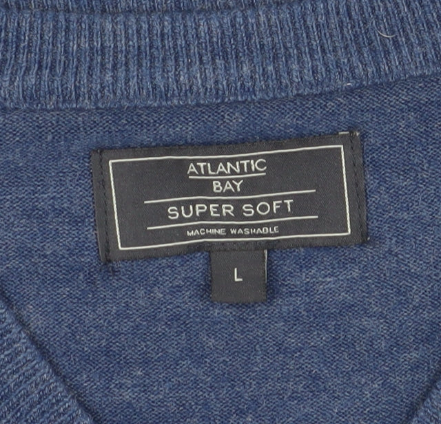 Atlantic Bay Men's Blue V-Neck Pullover Jumper L