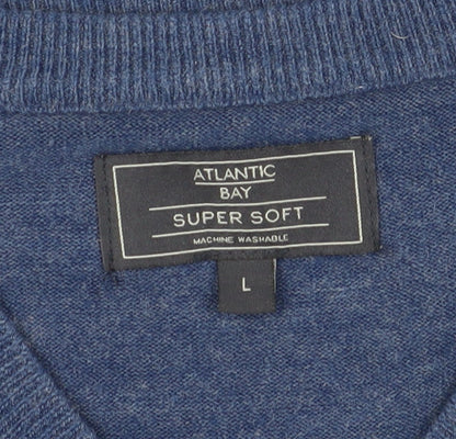 Atlantic Bay Men's Blue V-Neck Pullover Jumper L