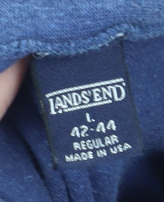 Lands' End Men's Blue Roll Neck Long Sleeve T-Shirt L