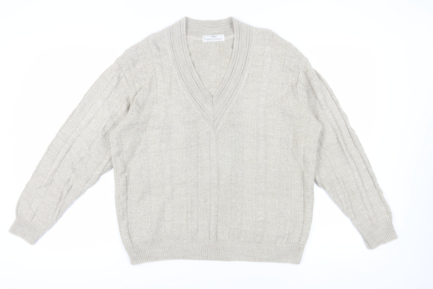Marks and Spencer Men's Beige Cable-Knit Jumper, M