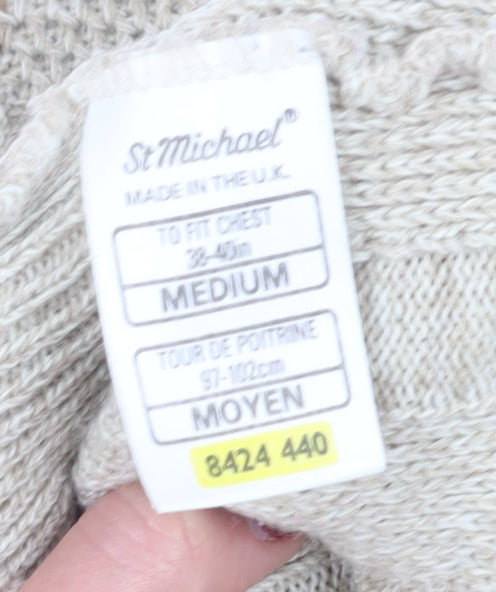 Marks and Spencer Men's Beige Cable-Knit Jumper, M