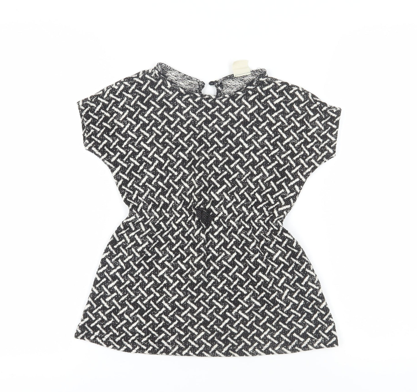 Zara Girls Black Geometric Dress 7 Years Short Sleeve