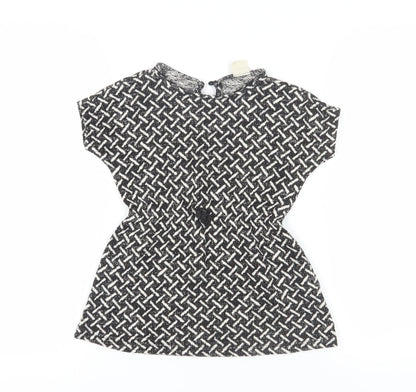 Zara Girls Black Geometric Dress 7 Years Short Sleeve