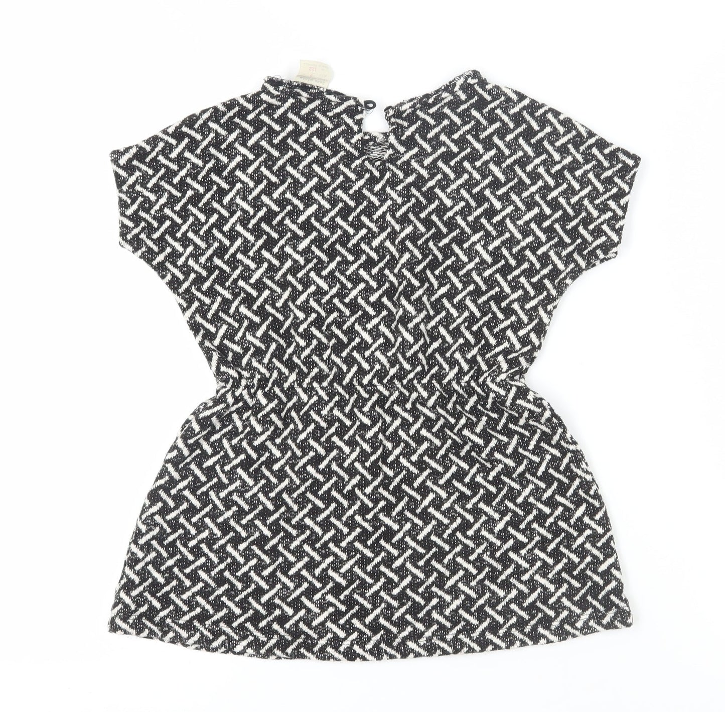 Zara Girls Black Geometric Dress 7 Years Short Sleeve