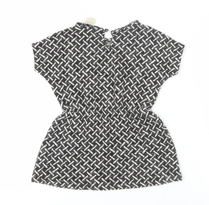 Zara Girls Black Geometric Dress 7 Years Short Sleeve