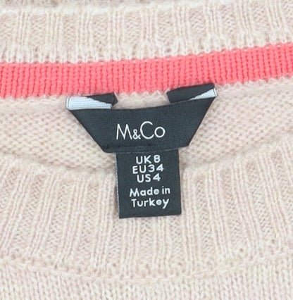 Womens UK Size 8 M&Co Pink Pullover Jumper