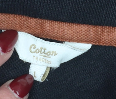 Cotton Traders Men's Black Polo Shirt Size L, Long Sleeve