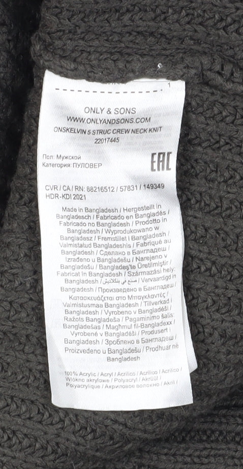 Only & Sons Men’s Green Chunky-Knit Pullover Jumper M