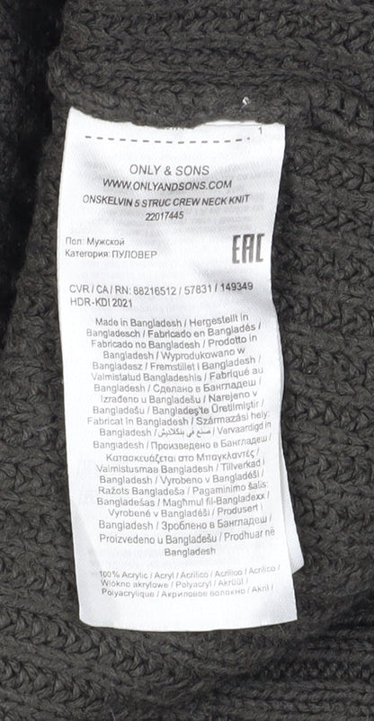 Only & Sons Men’s Green Chunky-Knit Pullover Jumper M