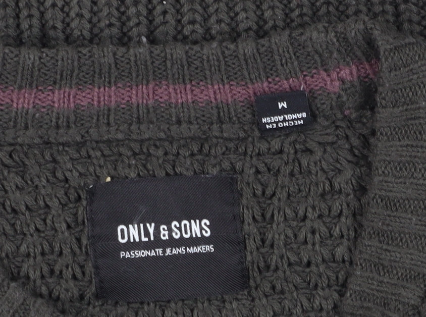 Only & Sons Men’s Green Chunky-Knit Pullover Jumper M