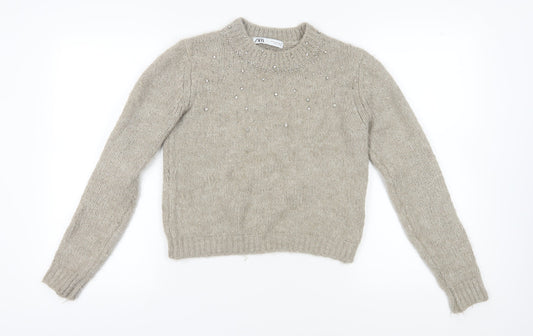 Womens UK Size S Zara Beige Pullover Jumper