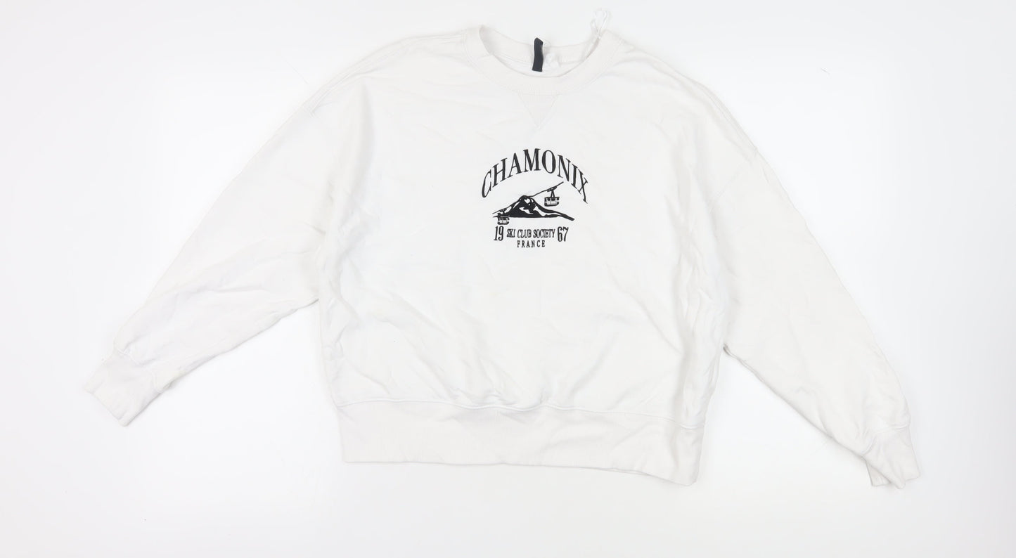 H&M White Graphic Pullover Sweatshirt M Unisex
