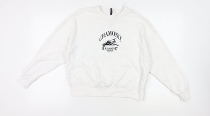 H&M White Graphic Pullover Sweatshirt M Unisex