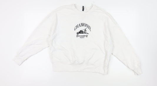 H&M White Graphic Pullover Sweatshirt M Unisex