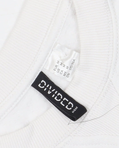 H&M White Graphic Pullover Sweatshirt M Unisex