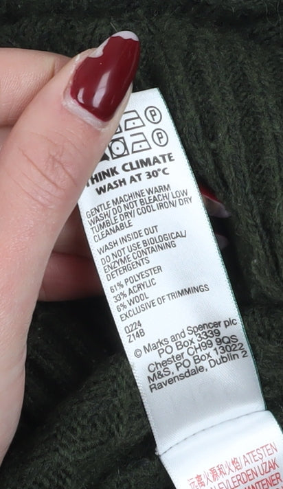 Marks and Spencer Men's Green Roll Neck Jumper, Size M