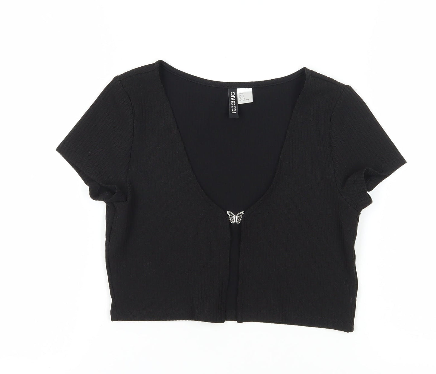 Womens UK Size S H&M Black Cropped T-Shirt