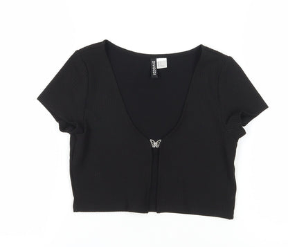 Womens UK Size S H&M Black Cropped T-Shirt