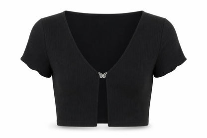 Womens UK Size S H&M Black Cropped T-Shirt