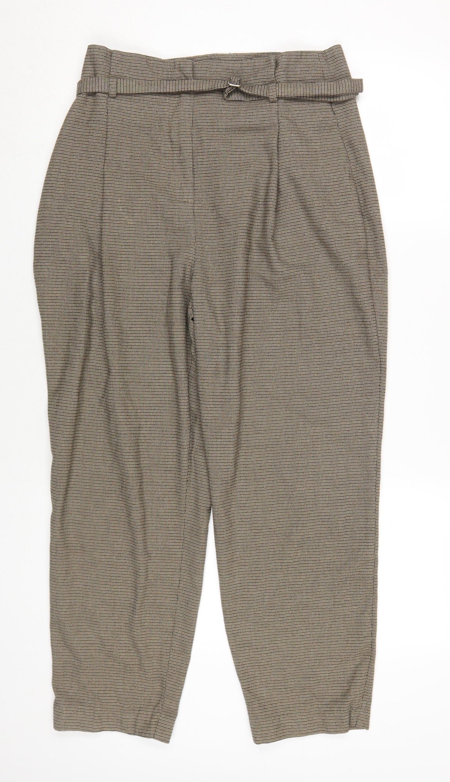 Zara Basic Women's Brown Checked Chino Trousers L