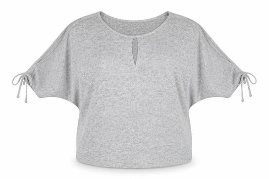 Front view of Red Herring Women's Grey Bow Sleeve T-Shirt, size 16