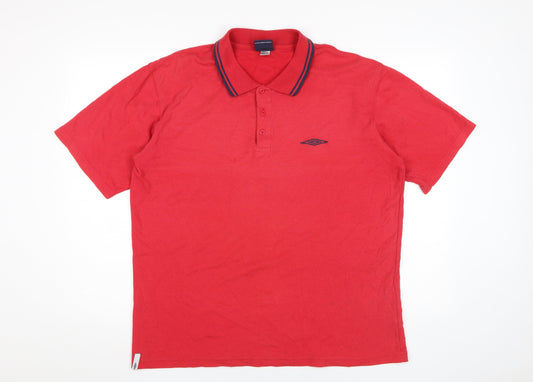 Umbro Men's Red Polo Shirt L - Classic Solid Short Sleeve
