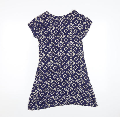 White Stuff Women's Blue Geometric Dress UK 8