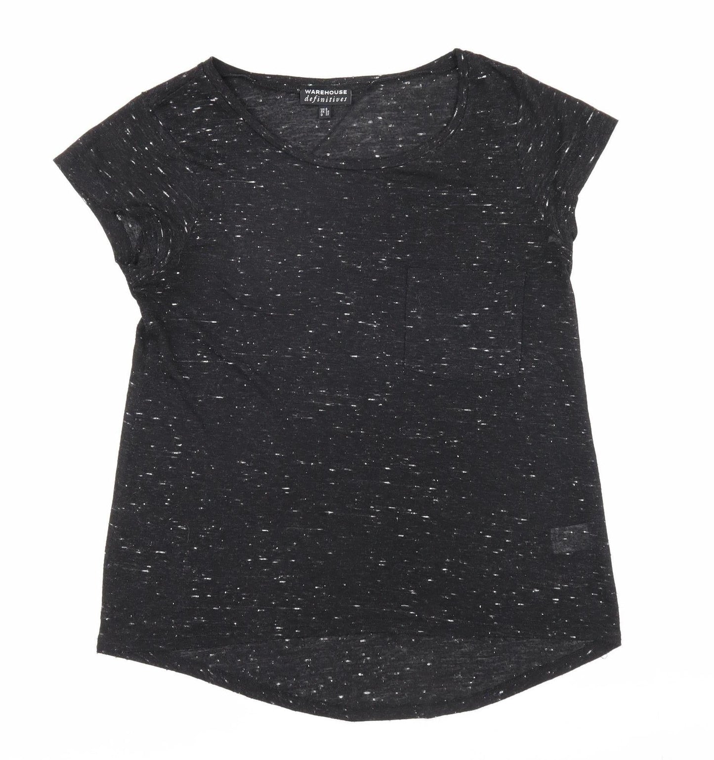 Warehouse Women's Black Basic T-Shirt, Size 6, Short Sleeve