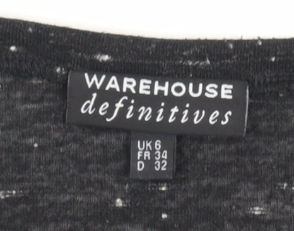 Warehouse Women's Black Basic T-Shirt, Size 6, Short Sleeve