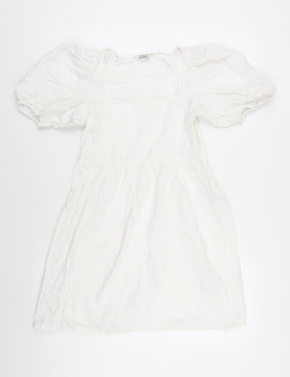 Monki Women’s White Cotton A-Line Puff Sleeve Dress