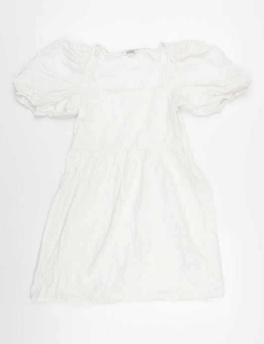 Monki Women’s White Cotton A-Line Puff Sleeve Dress