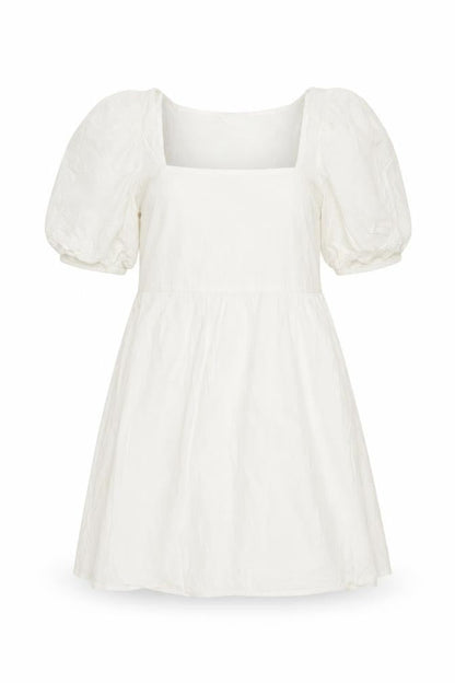 Monki Women’s White Cotton A-Line Puff Sleeve Dress