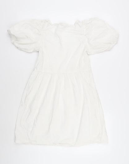 Monki Women’s White Cotton A-Line Puff Sleeve Dress