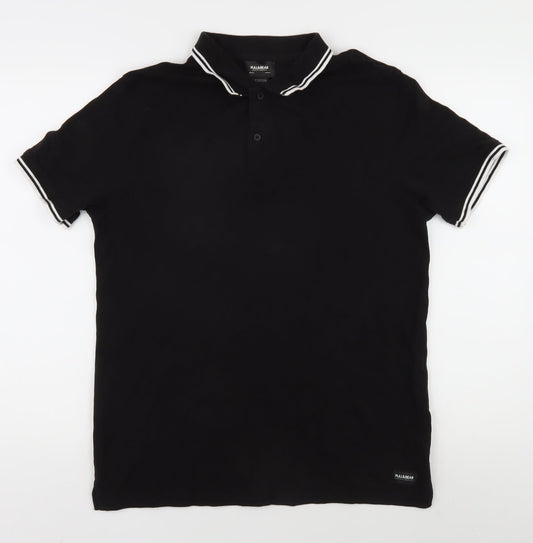 Pull&Bear Men's Black Polo, L, Cotton, Short Sleeve