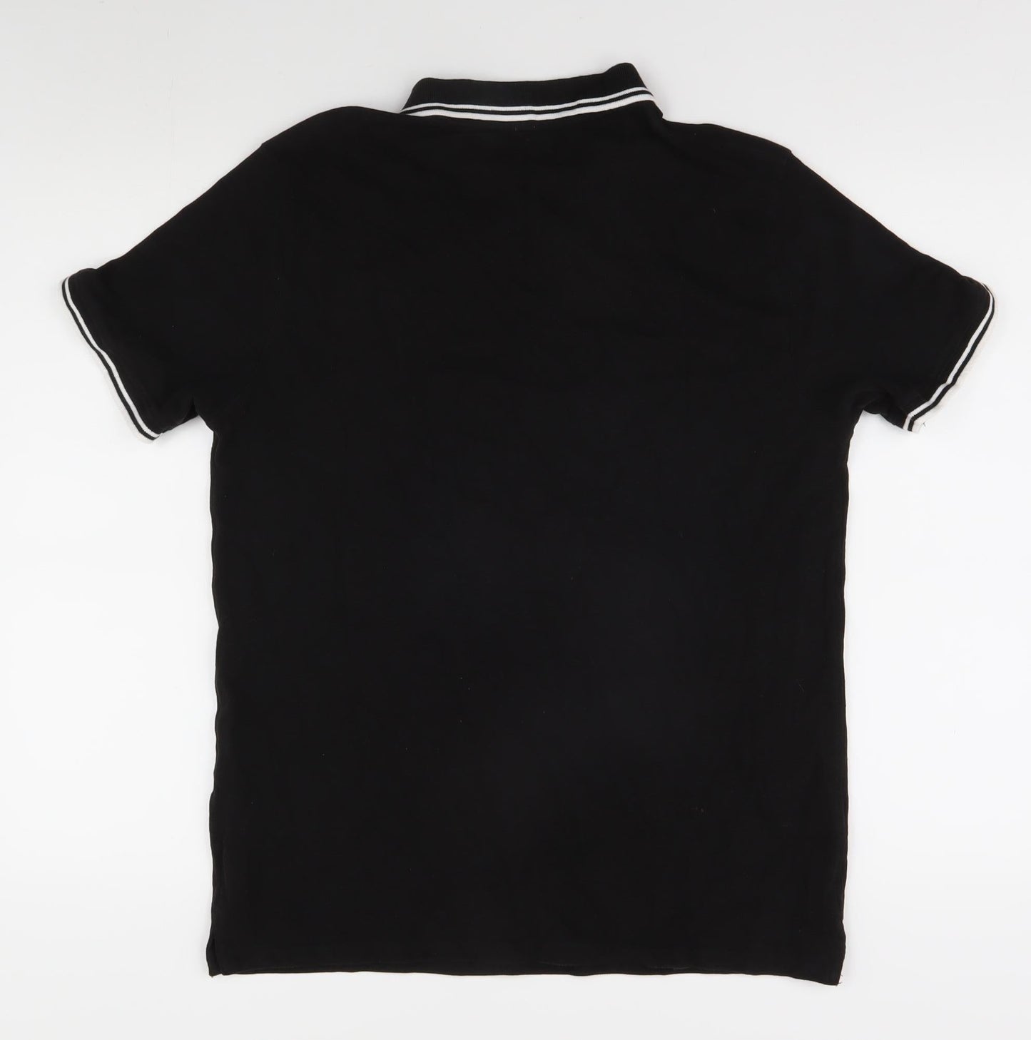 Pull&Bear Men's Black Polo, L, Cotton, Short Sleeve