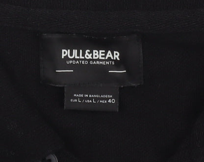 Pull&Bear Men's Black Polo, L, Cotton, Short Sleeve