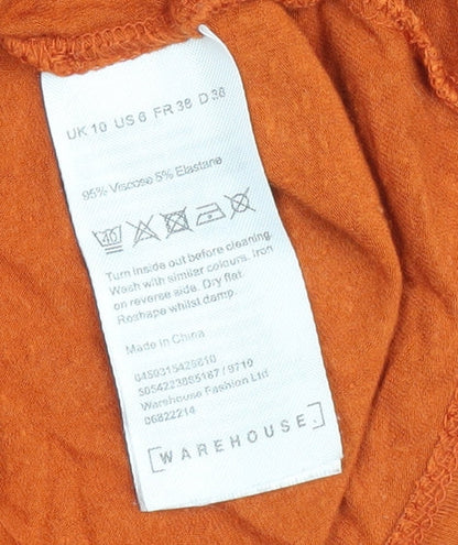 Womens UK Size 10 Warehouse Orange Basic T-Shirt