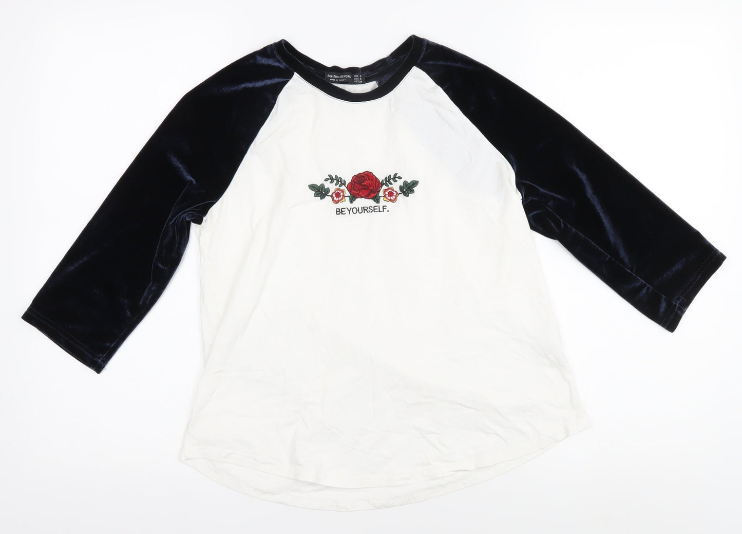 Bershka Teens White & Black Raglan T-Shirt, S