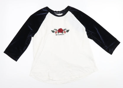 Bershka Teens White & Black Raglan T-Shirt, S