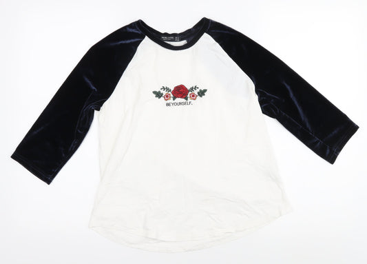 Bershka Teens White & Black Raglan T-Shirt, S