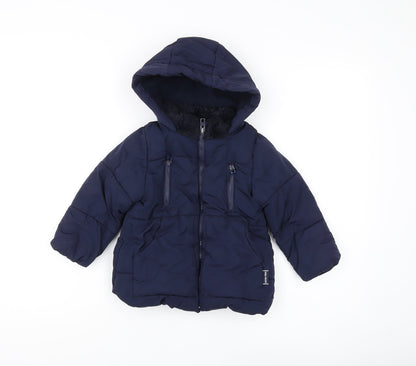 Zara Girls Blue Puffer Jacket 3-4 Years with Hood