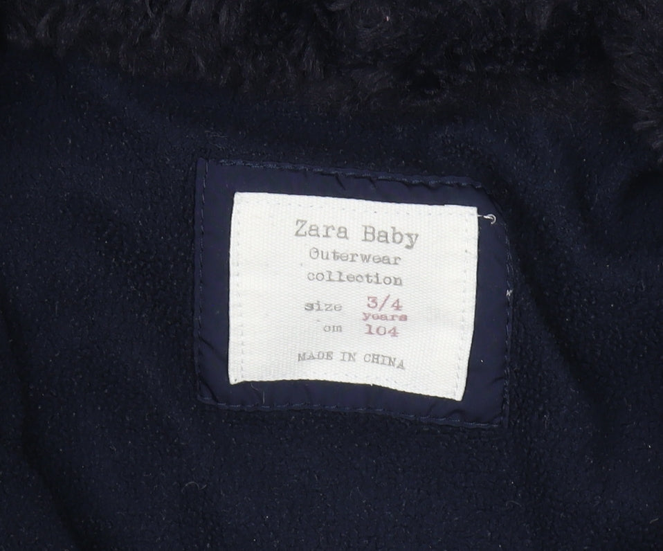 Zara Girls Blue Puffer Jacket 3-4 Years with Hood